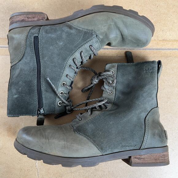 SOREL Shoes Womens 8 1/2 Green Suede Leather Waterproof Lined Zipper Ankle Boots main image 6